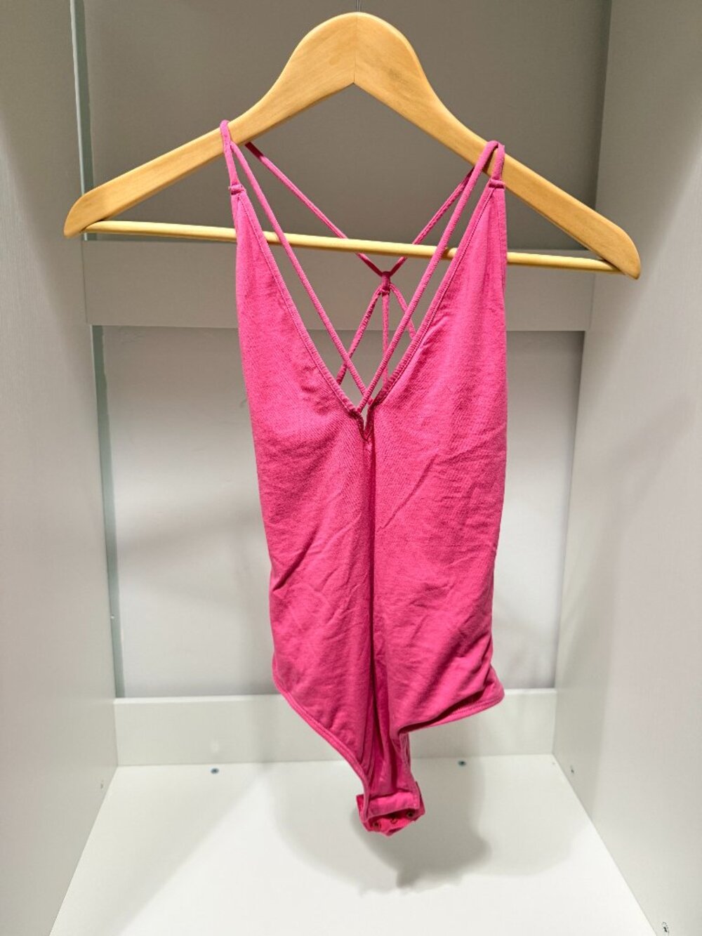 Sam Edelman Hot Pink Strappy Plunge Neck Bodysuit